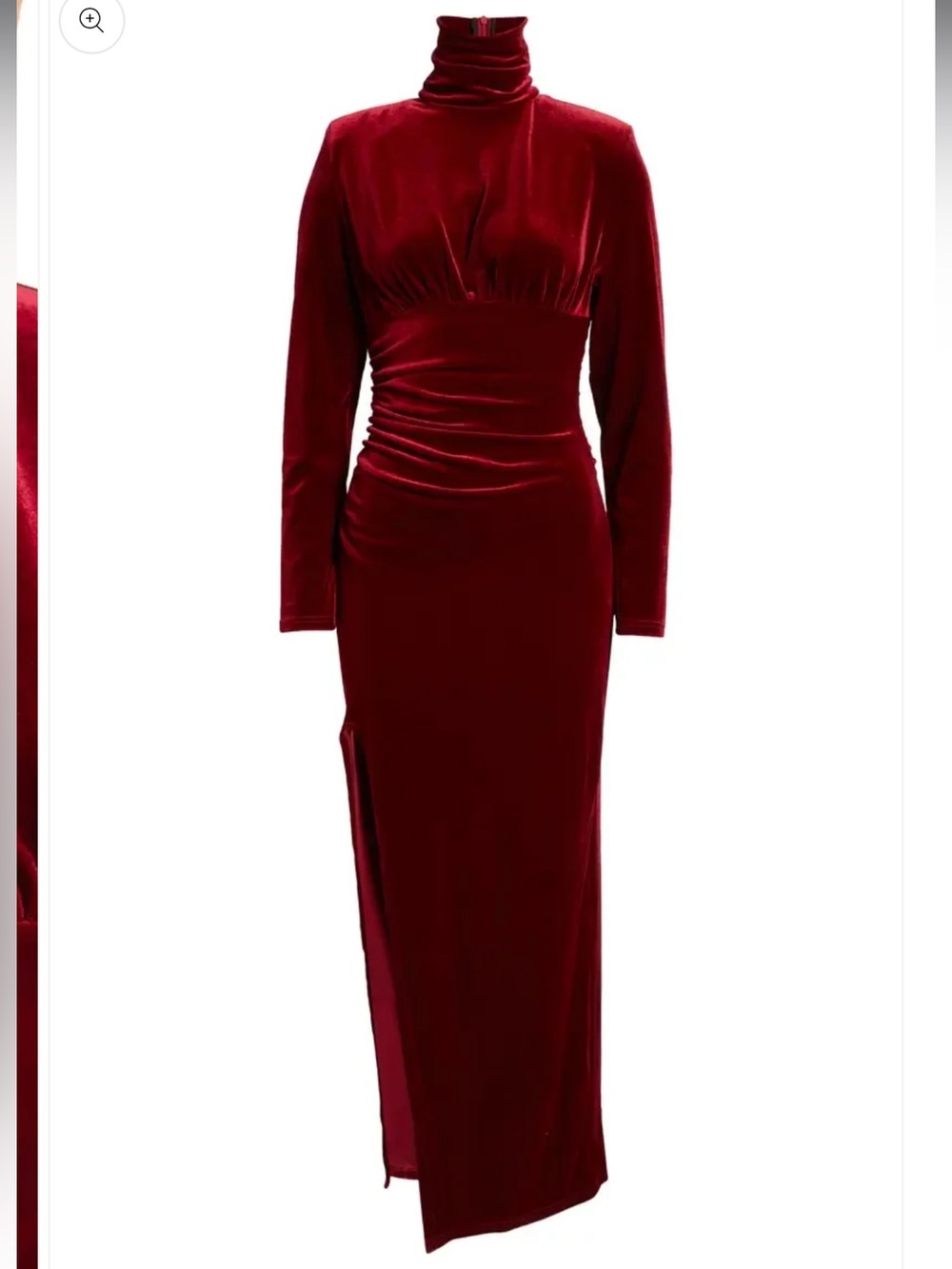 High-Neck Velvet Long Sleeve Maxi Dress in Rich Red